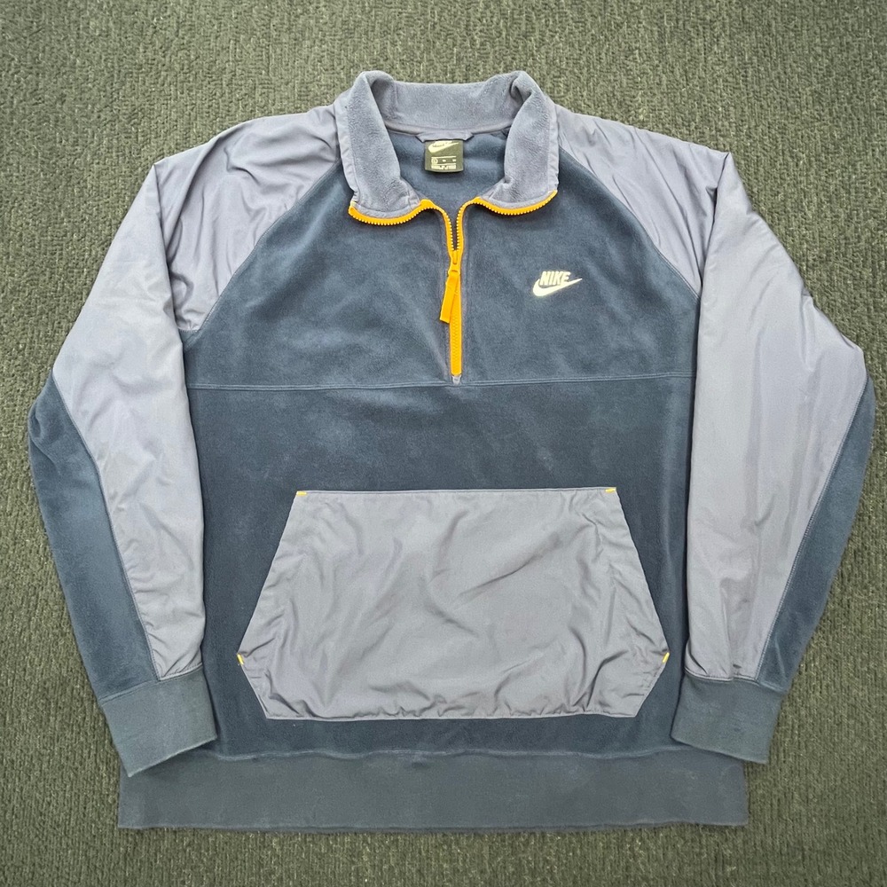 Nike Mens XL Quarter Zip Fleece Pullover Blue Orange‎ Mixed Media Jacket